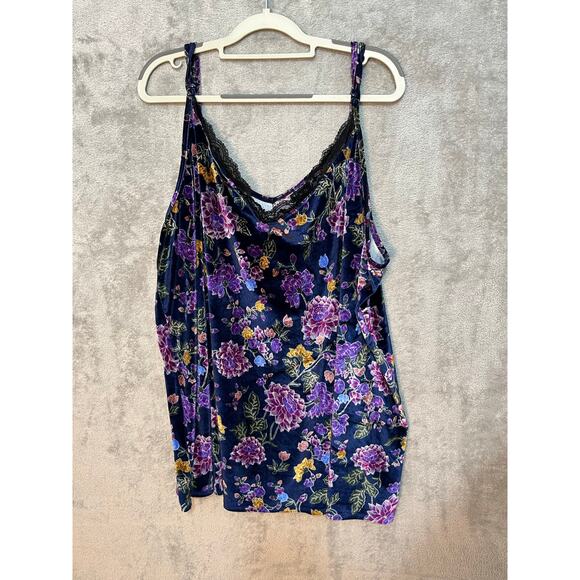 Torrid Velvet Cami Tank Size 5X Navy Purple Floral Lace Trim Boho Cottage Hippie - Picture 2 of 6